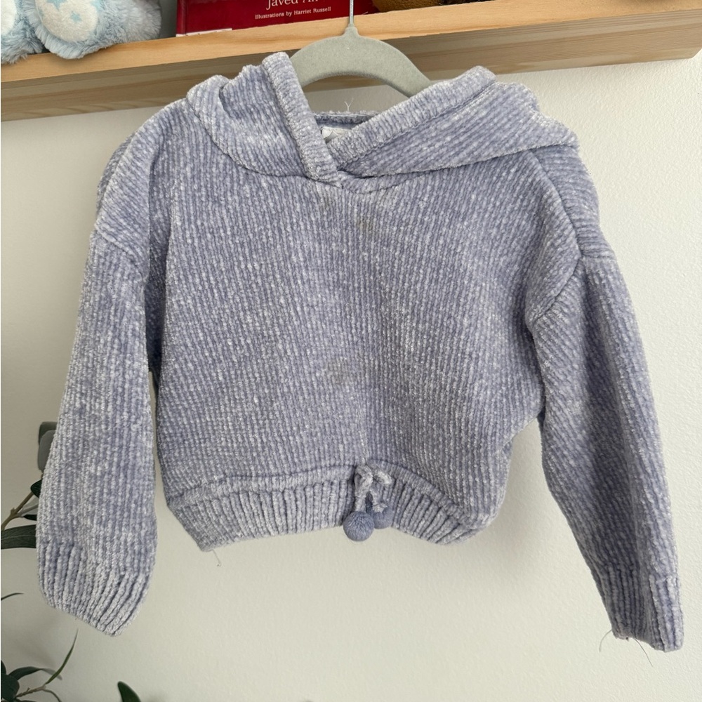 Zara Kids Blue Lavender Hooded CHENILLE SWEATER